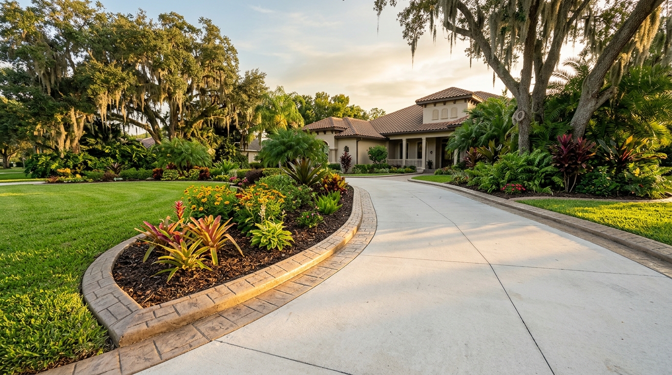 Beautiful concrete landscape curbing