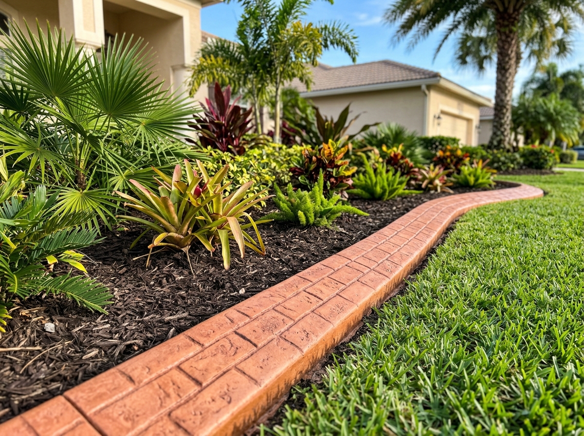 Decorative stamp pattern concrete curbing by Curb Daddy Customs